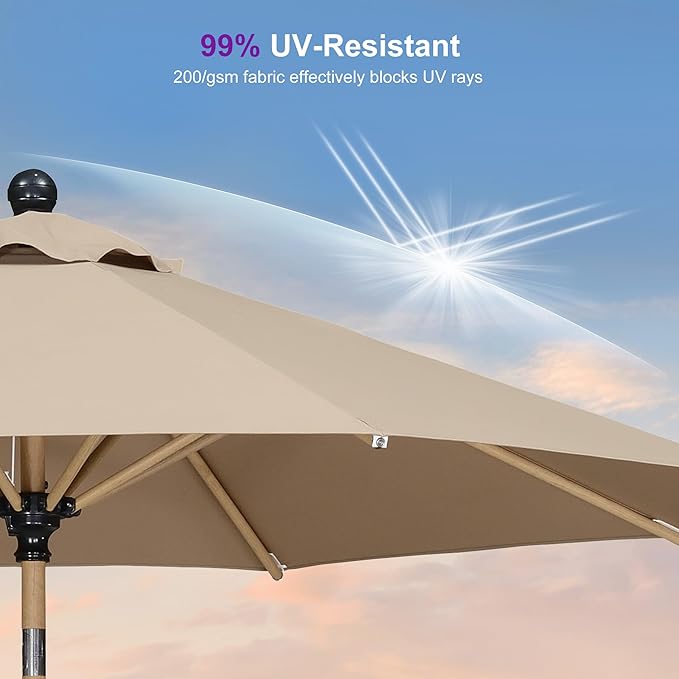 PURPLE LEAF 8 Feet Market Umbrella with Base Patio Umbrella Round Outdoor Table Umbrella with Push Button Tilt & Crank and 8 Ribs Aluminum Outdoor Umbrella for Garden Deck Balcony, Taupe