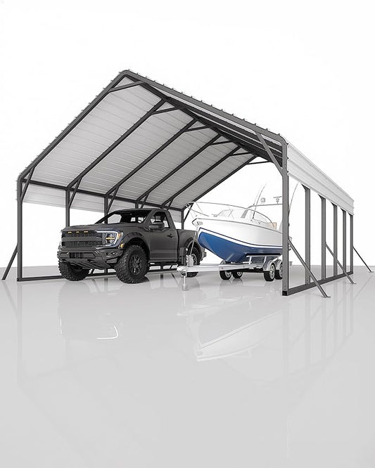 Garveelife 20'x25'x13' Metal Carport for 2 Cars, Heavy Duty Car Ports for Heavy Snow, Reinforced Frame, Tall Metal Car Ports for Bass Boats, Full-Sized Pickup Trucks, and Tractors, N.W. 980 Lbs