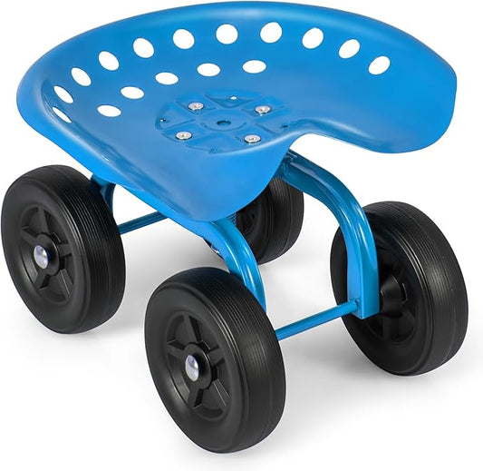 Goplus Garden Cart with Wheels, Utility Stool Cart w/Adjustable 360 Degree Swivel Seat, Outdoor Lawn Yard Rolling Work Seat, Garden Scooter for Planting (Blue)