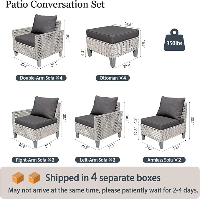 Outdoor Patio Furniture Set 14-Piece Modular Wicker Sectional Sofa with Ottomans and Thick Cushions, Modern Rattan Outdoor Conversation Couch for Garden Backyard, Black