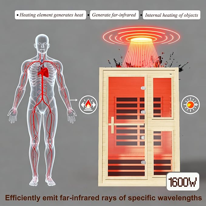 Far Infrared Sauna for 2 Person, Hemlock Wood Home Dry Sauna with Low EMF Fast Heating (1600W), Red Light Therapy & Chromotherapy, Built-in Bluetooth Speaker and Oxygen Ionizer for Indoor Relaxation
