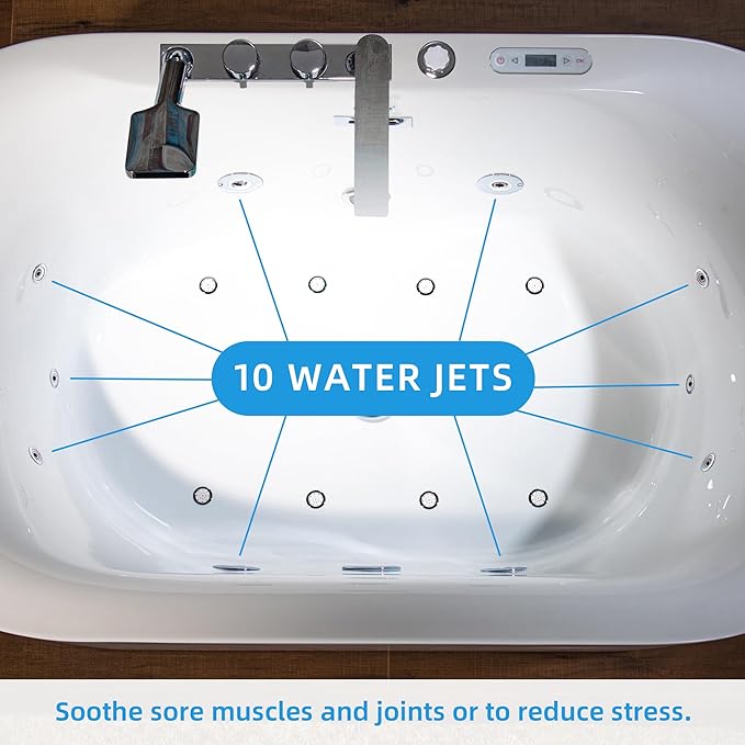 WOODBRIDGE 59" x 31-1/2" Whirlpool Water Jetted and Air Bubble Freestanding Heated Soaking Combination Bathtub with Faucet,BJ-100+F0041