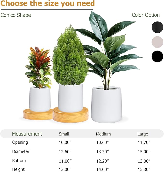 13" H x 12.6" D Conico Fiberstone Round Planter - Christmas Tree Planter, Smooth Finishes, Weather Resistant for Indoor and Outdoor Use, Included 2 Extra Coco Mats (White, 10" Pot Opening)