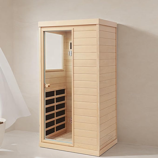 Casaphoria 1 Person Infrared Sauna, Indoor Sauna wirh 6 Far Infrared Heating Panels, Home Sauna with Control Panel, Hemlock Wood, Left Hand