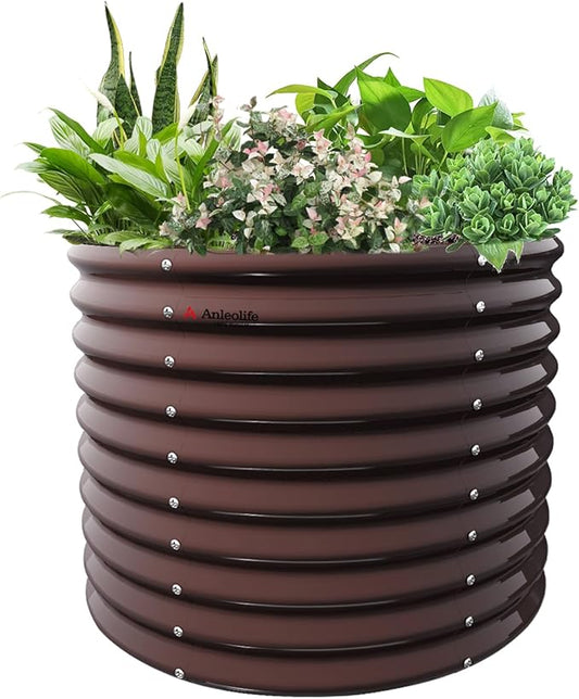 A ANLEOLIFE 30" Extra Tall Galvanized Raised Garden Beds Outdoor, 3x2.5ft Round Metal Planter Boxes for Planting Vegetables, Flowers, Fruits, Eco-Safe & Easy Setup, CaféBronze