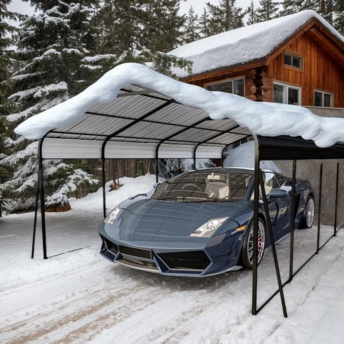 Ball & Cast 12x20 FT Carport,Heavy Duty Carport Canopy with Galvanized Steel Roof,Metal Carport with Enhanced Base,Oversized Garage Shed Outdoor Shelter for Car, Boats and Tractors,Dark Gray