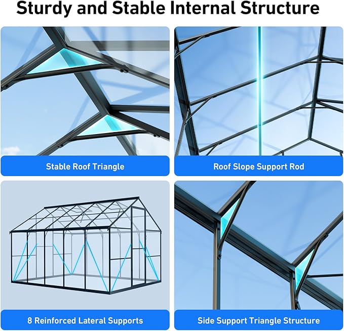 Outdoor Greenhouse with 3mm Transparent PC Panels, Small Walk-in Greenhouse,Vented Roof Window, Windproof Aluminum Frame with Quick-Installation Structure, Suitable for Gardening