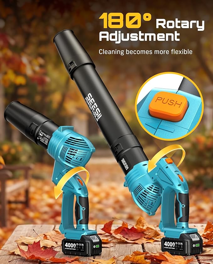 SEESII Leaf Blower Cordless, Rotated 180° Electric Leaf Blower with 2 * 4.0Ah Batteries and Charger, 550CFM 150MPH Lightweight Blower with 5 Speed Mode for Lawn Care, Yard, Patio & Outdoor Use