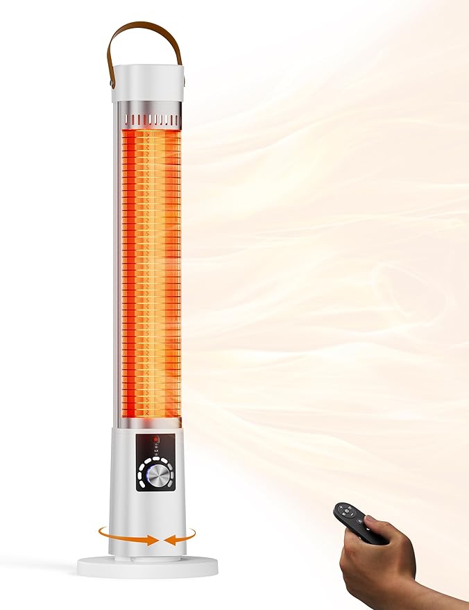 Patio Heater for Outdoor Use, 32.1" 1500W Electric Space Heater Indoor, 60-Degree Oscillating Portable Infrared Heater, with Timer, Remote, for Patio, Gazebo, White