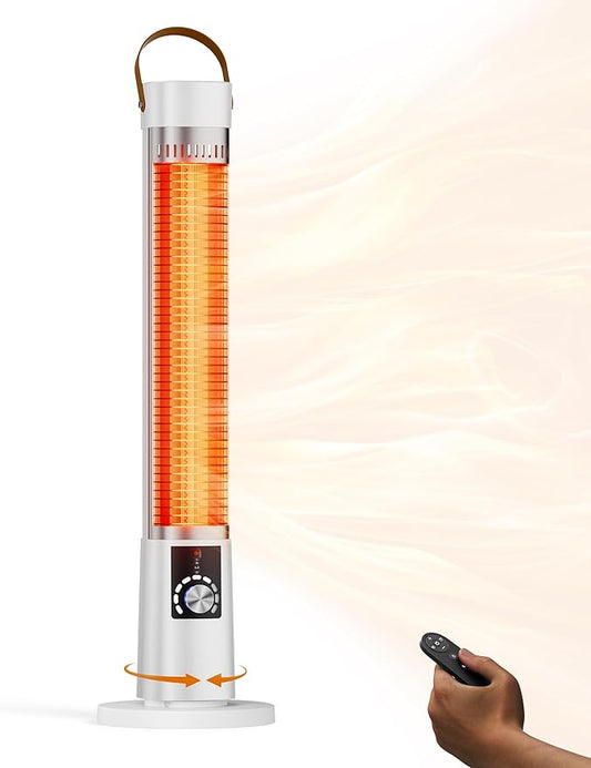 Patio Heater for Outdoor Use, 32.1" 1500W Electric Space Heater Indoor, 60-Degree Oscillating Portable Infrared Heater, with Timer, Remote, for Patio, Gazebo, White