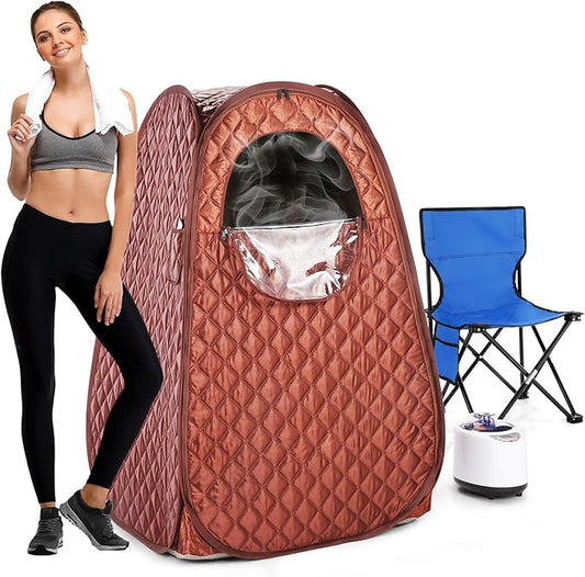 Portable Sauna for Home Full Body Personal Sauna Steam Sauna at Home Spa with 2.6L 1000W Steam Generator, 90 Minute Timer, Foldable Chair, Remote Control Included(Brown)
