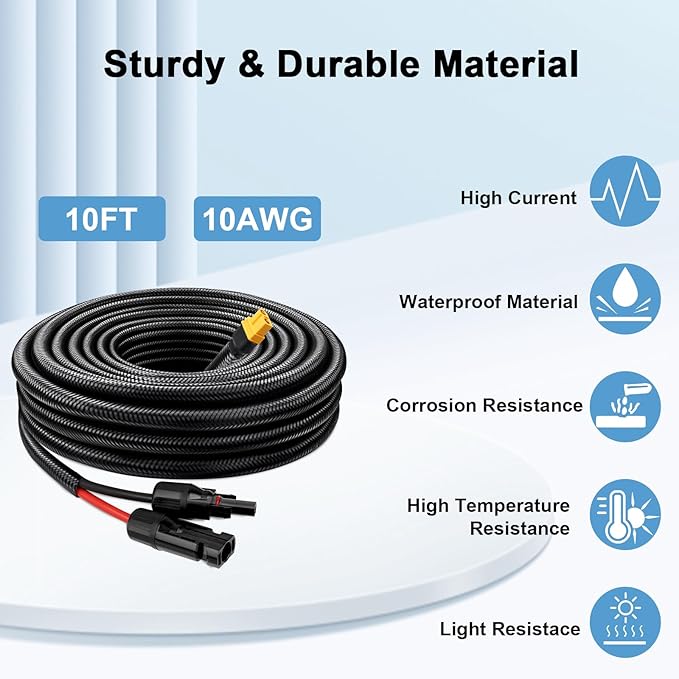 MOOKEERF Solar to XT60 Cable 10AWG - 10FT Solar Connector to XT60 Adapter Cable for Solar Panel to Battery RV Portable Power Station Solar Generator - 10 Foot
