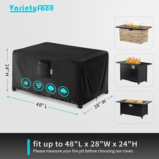 48" x 28" Rectangular Fire Pit Cover – Heavy-Duty Waterproof Oxford, Buckle Straps, Air Vents & Drawstring – Windproof & UV-Resistant Year-Round Protection on Patio Fire Pits & Tables