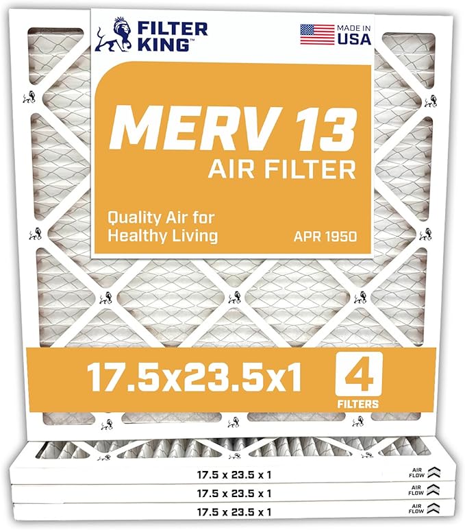 Filter King 17.5x23.5x1 Air Filter | 4-PACK | MERV 13 HVAC Pleated A/C Furnace Filters | MADE IN USA | Actual Size: 17.1 x 23.1 x .75"