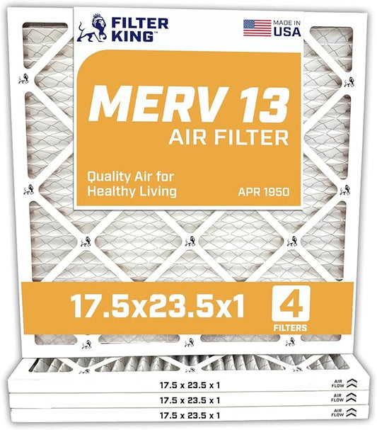 Filter King 17.5x23.5x1 Air Filter | 4-PACK | MERV 13 HVAC Pleated A/C Furnace Filters | MADE IN USA | Actual Size: 17.1 x 23.1 x .75"