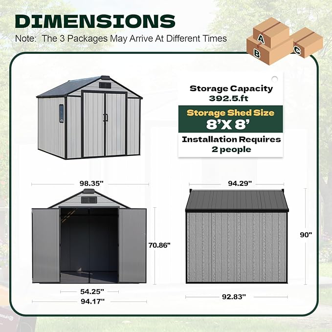 MELLCOM 8 x 8 FT Outdoor Storage Tool Shed with Floor, Resin Storage Shed with Windows and Lockable Door for Bike, Lawnmower, Pool Supply