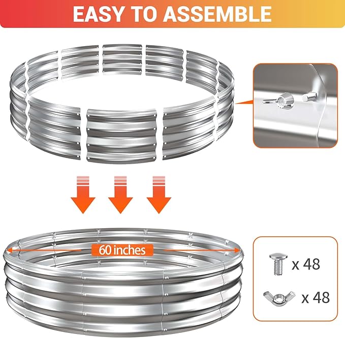 60 Inch Extra Large Fire Pit Ring for Outside, Heavy Duty Wood Burning Firepits & Outdoor Fireplace,12'' Tall High Heat Resistant Fire Bowl Galvanized Steel Portable for Backyard Bonfire,Patio,Camping