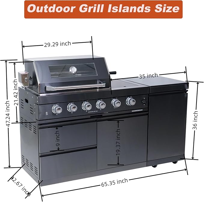 BBQ Island Outdoor Kitchen: 46-Inch 4-Burner 72000 BTU Modular Outdoor Grill Islands + Side Burner + Rotisserie + Granite Countertops for Backyard Family Gatherings Small Business