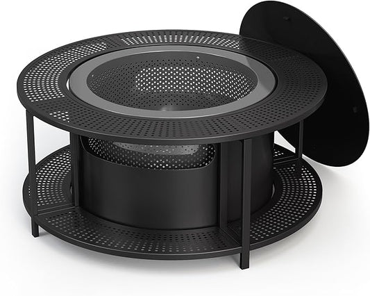 Kurapika 37 inch Smokeless Firepit with Removable Base for Ash, Wood Burning Fire Pits for Camping, Low Smoke for Outside, Easy for Cleaning, Ideal for 6 or More People