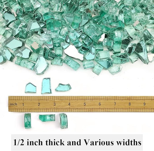 Fire Glass for Propane Fire Pit, 1/2 Inch High Reflective Fireplace Glass Rocks for Fire Pit Table, Fire Pit Glass Rocks for Outdoor Fire Table and Landscaping, 5 lbs, Light Green