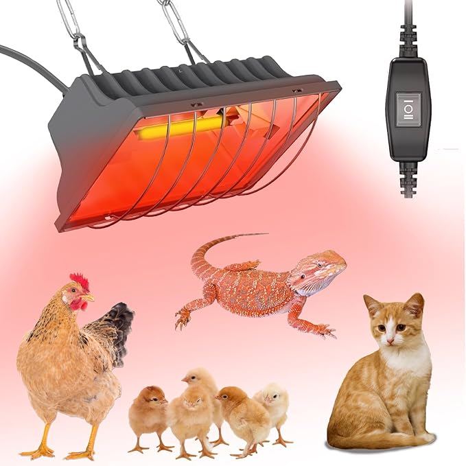 Chicken Coop Heater Lamp 250W Winter Hanging Heat Lamp for Chickens Incubators Temperature Adjustable Chicken Brooder Heating Lamp Chicken Heaters for Dog Kennel Poultry House