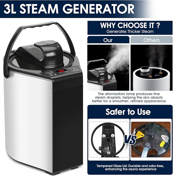 Portable Sauna, Personal Sauna for Home,Steam Sauna,Sauna Box Sauna Tent with 3L Steamer, UV Atomization, Cycling Timer and 9 Levels,72''X36''X36''- Black