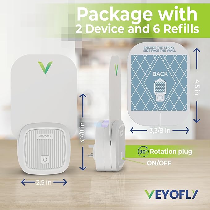 VEYOFLY Fly Trap Indoor, Fruit Fly Traps for Indoors Flying Insect (2 Device + 6 Refills) Gnat Traps for House Indoor, Bug Zapper Indoor, Gnat Killer Catcher & Fruit Fly Killer Light Plug in
