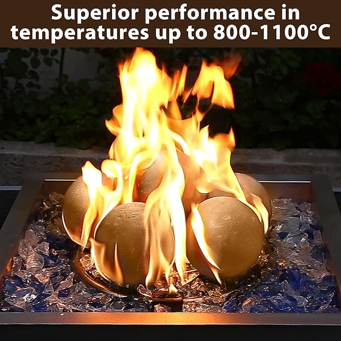 Ceramic Fire Balls, 5 Inch Set of 6 Fire Stones for Indoor & Outdoor Fire Pits or Gas Fireplaces, Reusable Decorative Landscaping and Fireplaces Accessories, Beige