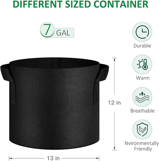 24-Pack 7 Gallon Thickened Non-Woven Grow Bags, Aeration Fabric Pots with Handles