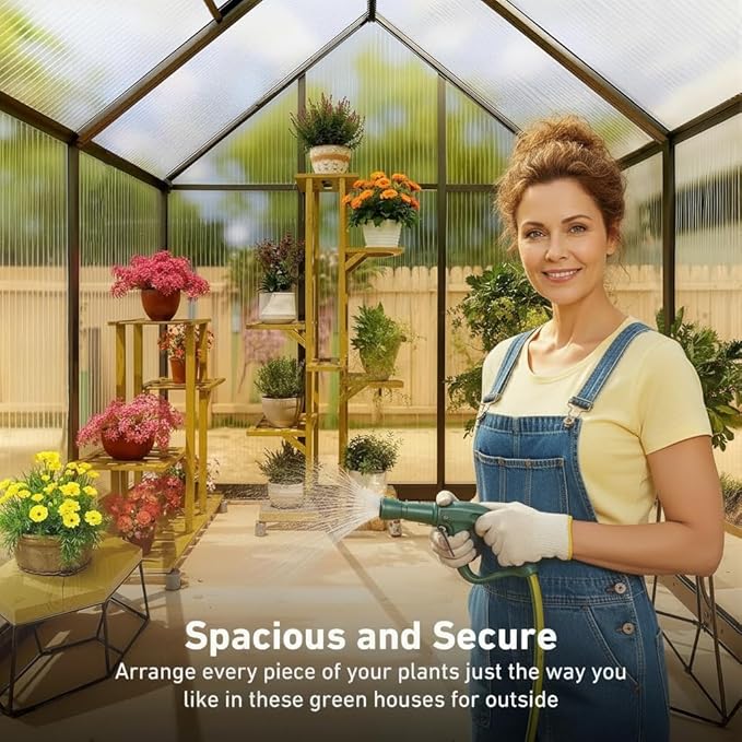 6x6 FT Greenhouse, Outdoor Walk-in, Aluminum Frame & Polycarbonate Panels, Sliding Lockable Door, Screened Vent Window, Ground Nails, Quick Setup for Garden Backyard, Black
