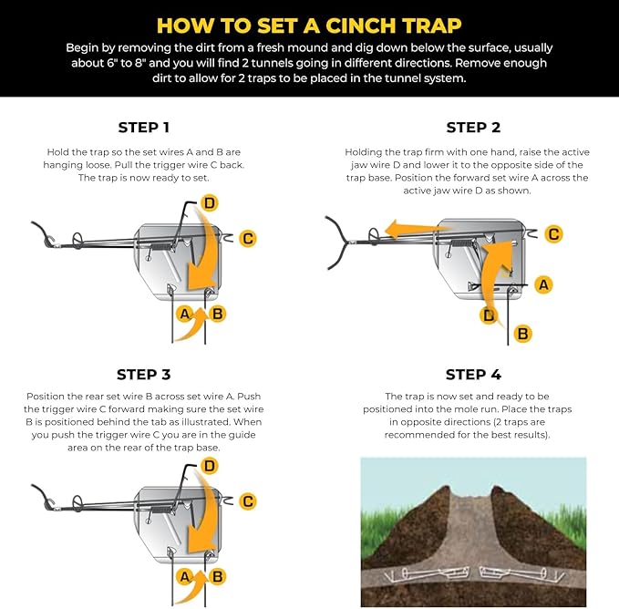 Cinch Gopher Trap – Professional-Grade, Heavy-Duty Reusable Trap for Gopher Control | Easy Set, Humane, No Chemicals, Ideal for Lawns, Gardens, and Farms | Made in USA | Small (1-Pack)