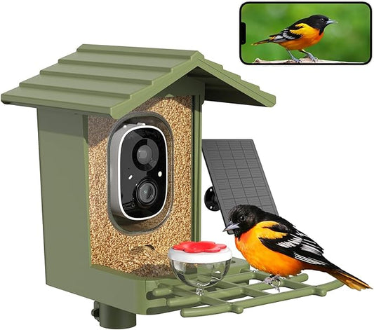 cbeyook Smart Bird Feeder Camera with AI Species Identifier | Solar Powered, 2.5K HD Video, Motion Alerts - Outdoor Garden & Birdwatching Gift