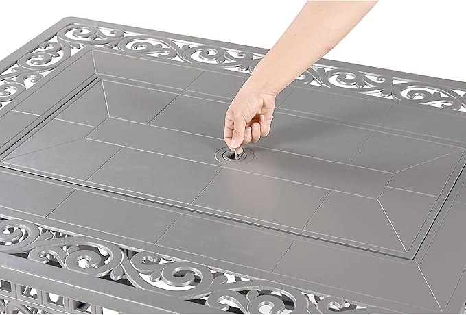 Rectangular 48 in. x 36 in. Aluminum Propane Fire Pit Table, Glass Beads, Two Covers, Lid, 57,000 BTUs in Grey Finish