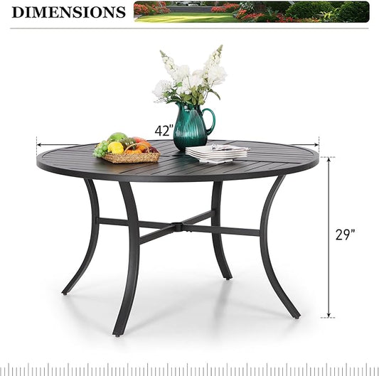HERA'S HOUSE 42" Round Patio Table with Umbrella Hole, Outdoor Dining Table for 4, Black Metal Table for Deck Lawn Garden Backyard