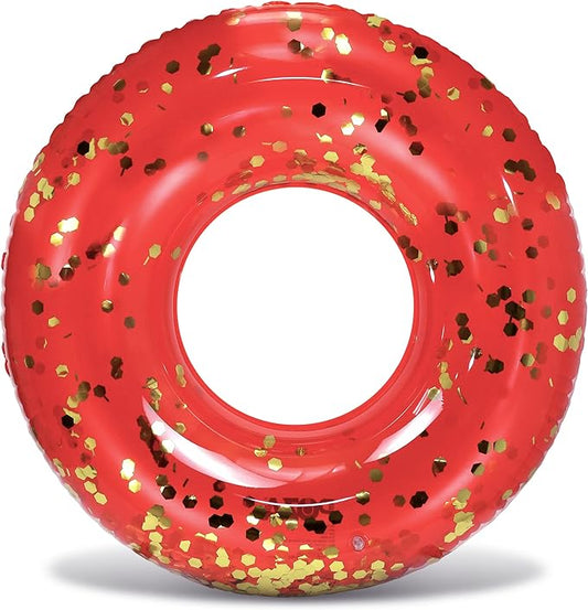 POZA Inflatable Pool Float Tube – Sparkly Confetti Swim Ring, Heavy Duty UV Resistant Inflatable Tube Pool Float for Kids & Adults – Multiple Colors & Sizes – Beach, Lake & Pool Party Float