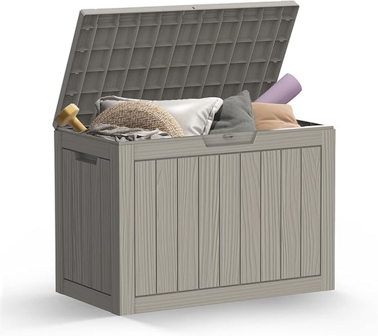 Mars Villa Deck Box, Waterproof Weatherproof and UV Resistant Resin Storage Box, Ideal for Indoor, Outdoor, Patio Furniture Cushions, Pool Supplies, Gardening Tools (45 Gallon, Light Brown)