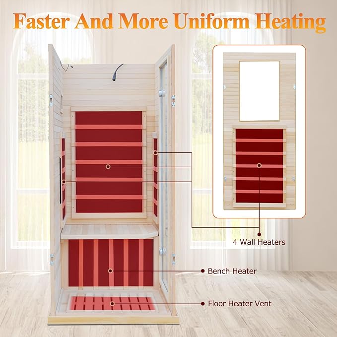 Far Infrared Sauna Room for Home Use - 1350W Natural Hemlock Indoor Personal Wooden Personal Dry Sauna with Rapid Heating, Perfect for Athletes, Busy Professionals & Arthritis Sufferers
