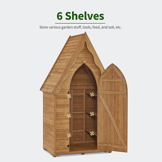 MCombo Large Outdoor Storage Cabinet with 6 Shelves (3.9 x 2.3 x 6.8 ft), Tall Storage shed, Wood Garden Tool Shed for Yard Patio Lawn, 1955