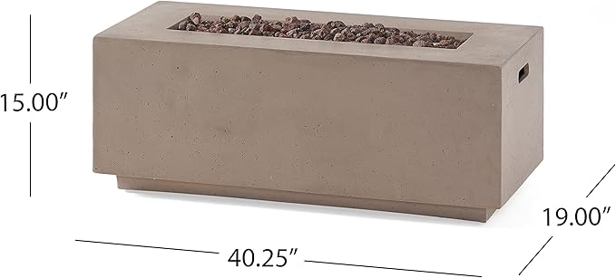 Outdoor Propane Fire Pit Table for Outside Patio, 40 Inch Concrete Fire Pit Table, Rectangle Gas Fire Pit for Garden, Pool, Backyard, 40,000 BTU, Free Lava Rocks, Light Grey
