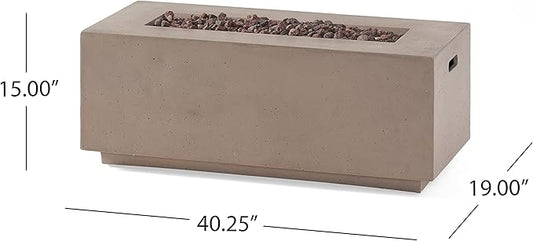 Outdoor Propane Fire Pit Table for Outside Patio, 40 Inch Concrete Fire Pit Table, Rectangle Gas Fire Pit for Garden, Pool, Backyard, 40,000 BTU, Free Lava Rocks, Light Grey