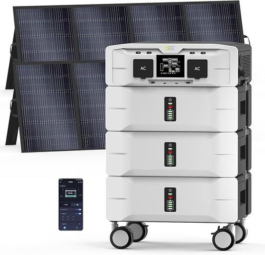 IEE SP5000 7680Wh Solar Power Station, 5000W(9000 Peak) AC Output, 120V/240V Split Phase LFP Battery with 2x400W Solar Panels, 1.6h Fast Charge Portable Power Generator for Home Backup, Emergency, RV
