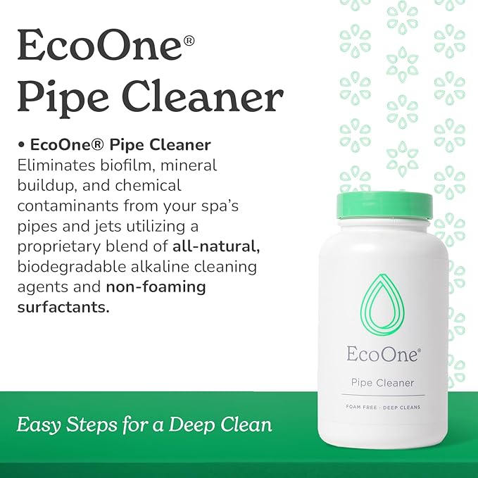 Ecoone Spa & Hot Tub Starter Kit - 3 Month Maintenance Kit with Spa Monthly, One Shock, Filter Cleaner, Pipe Cleaner, Hose Filter & pH Test Strips - Stabilizes pH & Alkalinity