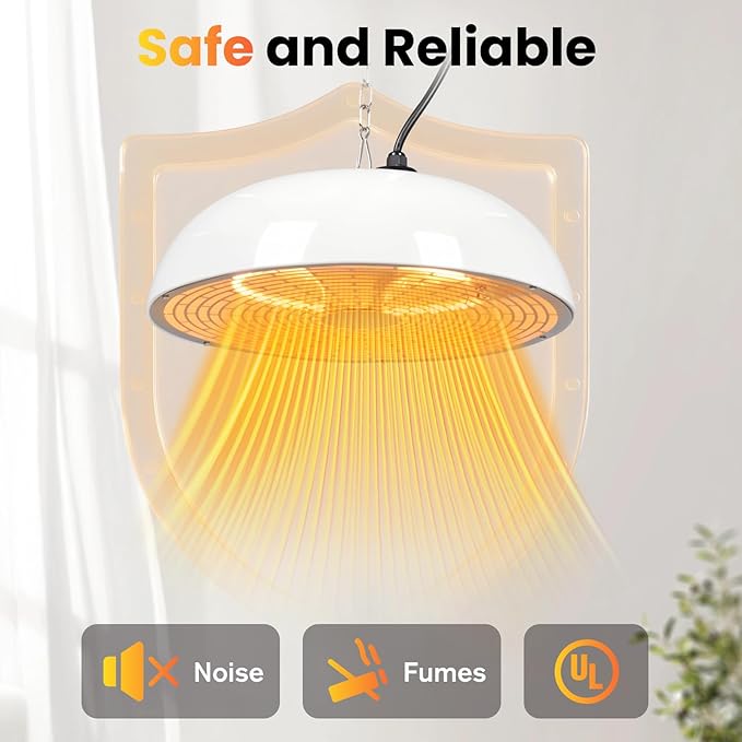 Infrared Electric Patio Heater, 1500W Outdoor Heaters for Patio with Overheat Protection,1500W Hanging Ceiling Mounted Infrared Patio Heater with IP55,Cord-Free Design (white)