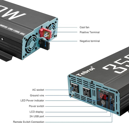 3500W Pure Sine Wave Inverter 12V DC to 110V AC Converter for Home, RV, Truck, Off-Grid Solar Power Inverter with Built-in 5V/2.1A USB, AC Hardwire Port, Remote Controller