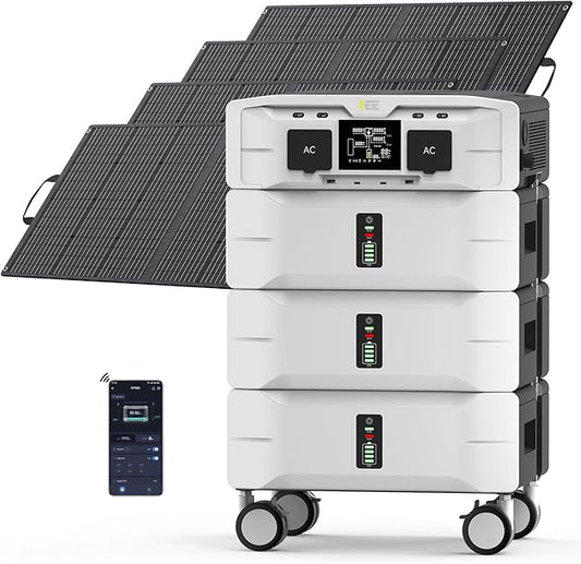 IEE SP5000 7680Wh Solar Power Station, 5000W(9000 Peak) AC Output, 120V/240V Split Phase LFP Battery with 4x100W Solar Panels, 1.6h Fast Charge Portable Power Generator for Home Backup, Emergency, RV