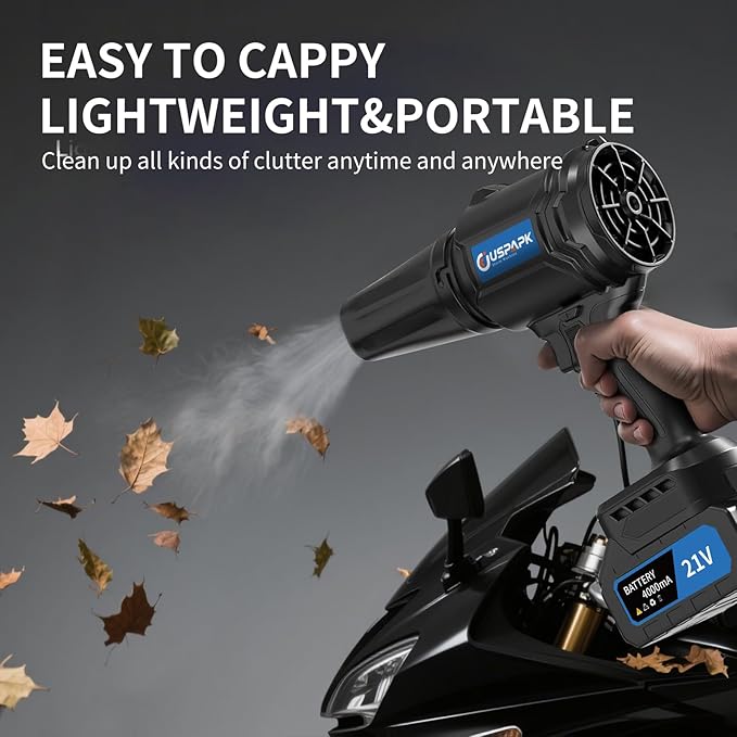 OUSPARK Leaf Blower Cordless - 600000RPM - 21V Electric Leaf Blower with 2×4.0Ah Batteries & Fast Charger -Battery Powered Leaf Blowers for Lawn Care, Dust, Yard, Snow