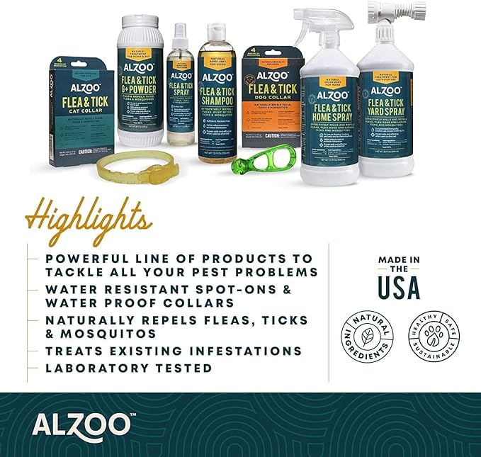 ALZOO Natural Flea & Tick Dog Collar - Helps Repel Fleas, Ticks & Mosquitoes - 100% Plant-Based Active Ingredients - Waterproof - Up to 4 Months Protection - Medium-Sized Dogs: 16-40 lbs - Pack of 2