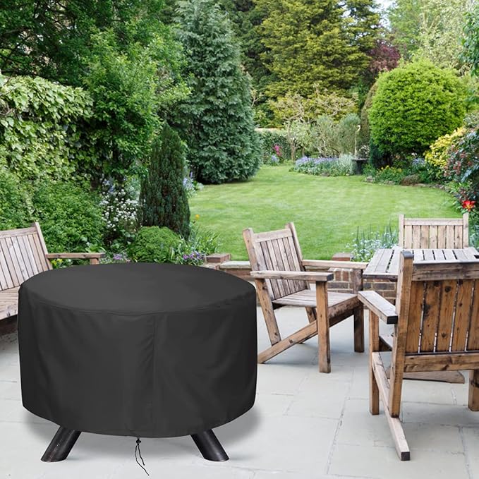 LBTING Fire Pit Cover, 40 inch Cover for 37-40 inch Round Firepit, Waterproof Windproof Dustproof UV-Resistant Heavy Duty Cover for Outdoor Patio Firepit Table - Black