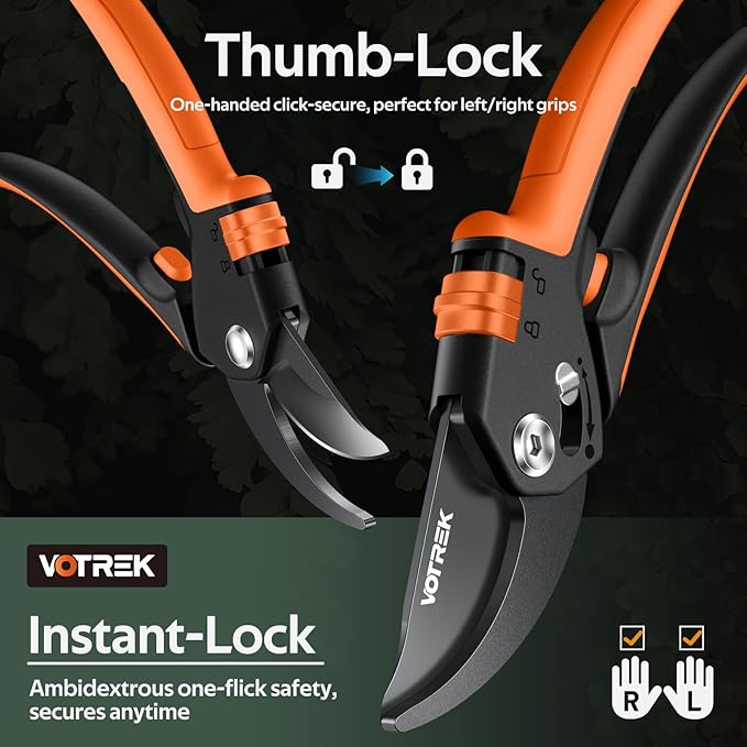 Pruning Shears, [Patented Stepless Handle Opening] - Garden Clippers with Ultra-Sharp SK5 Steel for Weak Hand, Pruners Universal Fit for All Hand Sizes, Effortlessly Cuts 1-Inch Branches