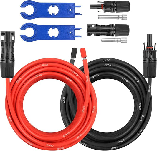 8AWG Solar Extension Panel Cable - 30FT Solar Wire with Waterproof Female and Male Connector and Solar Panel Adaptor Kit Tool PV Wire for RV, Home, Boat, Solar Panels(30feet Red + 30feet Black)